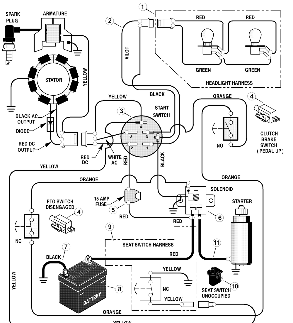 Electrical System Diagram and Parts List for 405003X52B 2003 Briggs and Stratton Lawn Tractor
